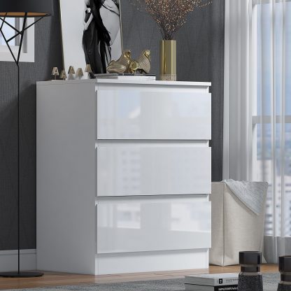 Stora Scandinavian Style White Gloss 3 Drawer Chest of Drawers - Image 3