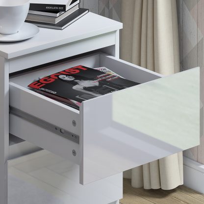Stora 2 Drawer Modern No Handle White Gloss Bedside Cabinet - Image 5