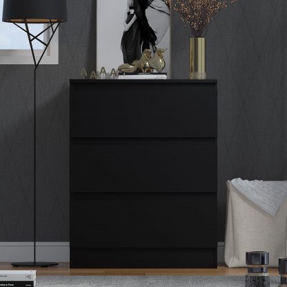 Stora 3 Drawer Chest of Drawers - Matt Black - Image 5