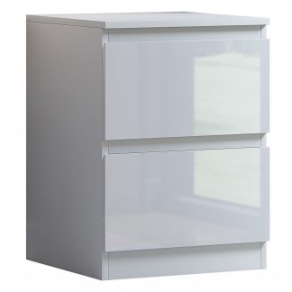 Stora 2 Drawer Modern No Handle White Gloss Bedside Cabinet