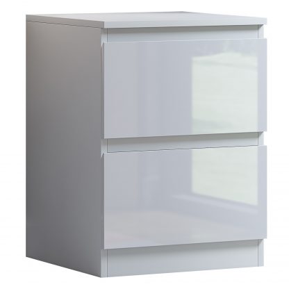 Stora 2 Drawer Modern No Handle White Gloss Bedside Cabinet