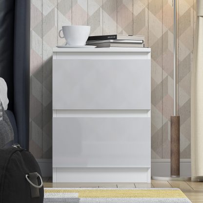 Stora 2 Drawer Modern No Handle White Gloss Bedside Cabinet - Image 3