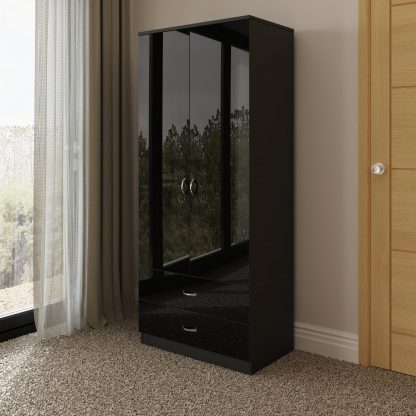 Chilton black gloss 2 door 2 drawer wardrobe lifestyle a