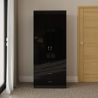 Chilton black gloss 2 door 2 drawer wardrobe lifestyle b