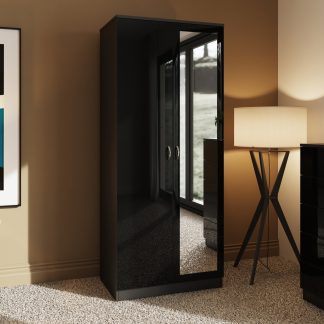 Chilton black gloss 2 door mirrored wardrobe lifestyle a