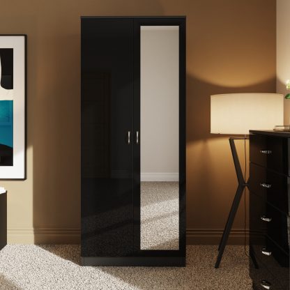 Chilton black gloss 2 door mirrored wardrobe lifestyle b