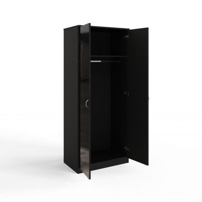 Chilton black gloss 2 door mirrored wardrobe ang open