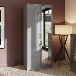 Chilton grey gloss 2 door mirrored wardrobe lifestyle a