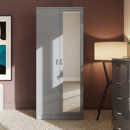 Chilton grey gloss 2 door mirrored wardrobe lifestyle b