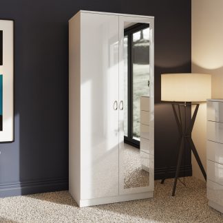 Chilton white gloss 2 door mirrored wardrobe lifestyle a