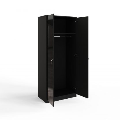 Chilton black gloss 2 door wardrobe ang open