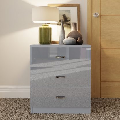 Chilton grey gloss 3 drawer chest lifestyle b