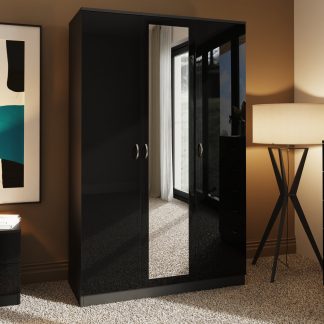 Chilton black gloss 3 door wardrobe lifestyle a