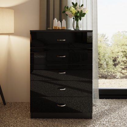 Chilton black gloss 5 drawer chest lifestyle b