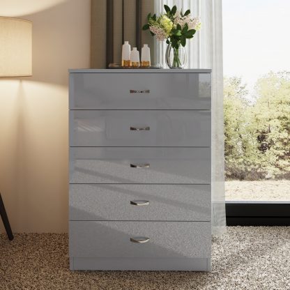 Chilton grey gloss 5 drawer chest lifestyle b