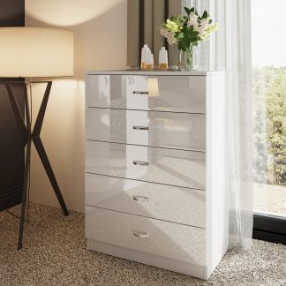 Chilton white gloss 5 drawer chest lifestyle a