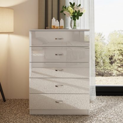 Chilton white gloss 5 drawer chest lifestyle b