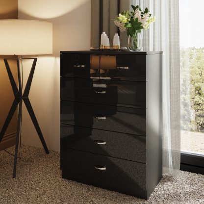 Chilton black gloss 6 drawer chest lifestyle a