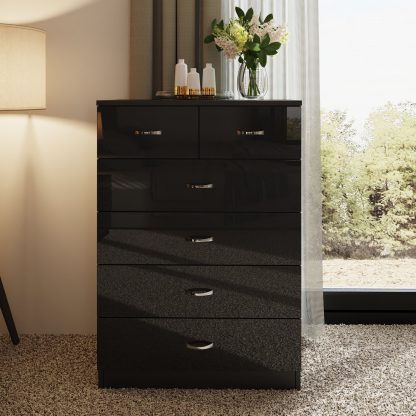 Chilton black gloss 6 drawer chest lifestyle b