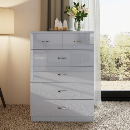 Chilton grey gloss 6 drawer chest lifestyle b