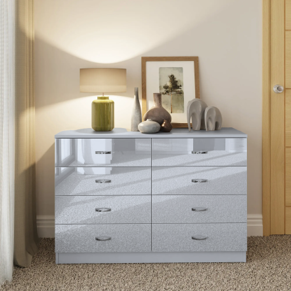 FWStyle Chilton 8 Drawer Chest Of Drawers - Grey Gloss Front