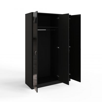 Chilton black gloss 3 door wardrobe ang open