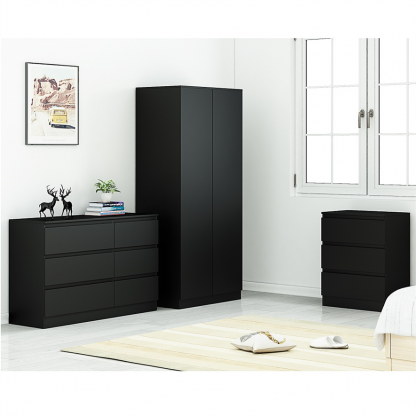 Stora Modern 2 Door Double Wardrobe - Matt Black - Image 4