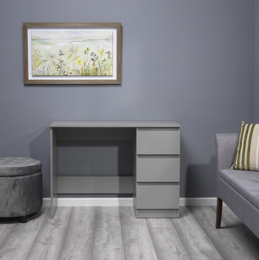Stora Wide Matt Grey 3 Drawer Dressing Table FWSDirect