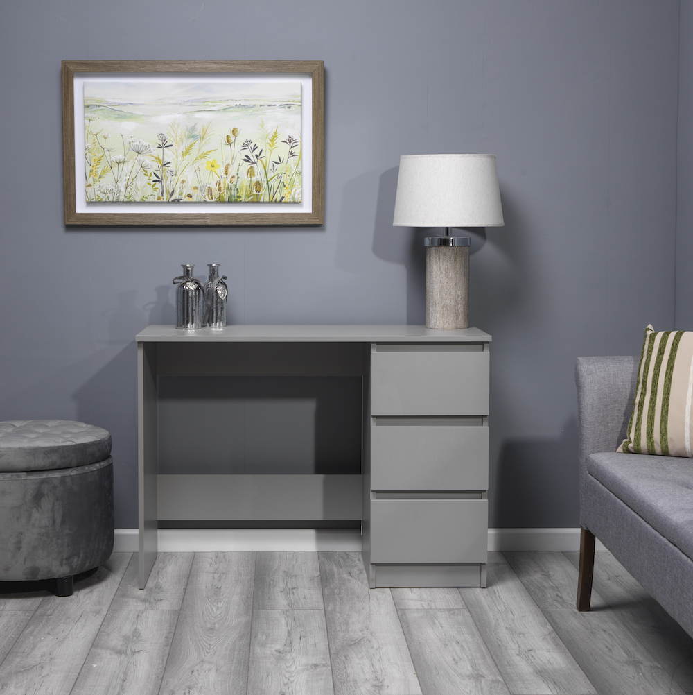 Stora Wide Matt Grey 3 Drawer Dressing Table FWSDirect