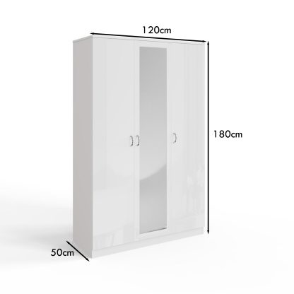 FWStyle Chilton 3 Door Wardrobe With Mirror - White Gloss Front - Image 2