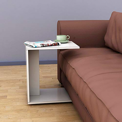 Mobile Sofa Table in White - Fits Under Most Sofas