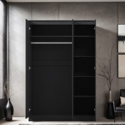 Stora matt black 3 door wardrobe open room