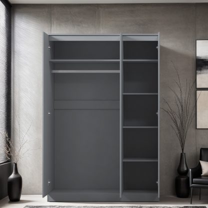 Stora matt grey 3 door wardrobe open lifestyle