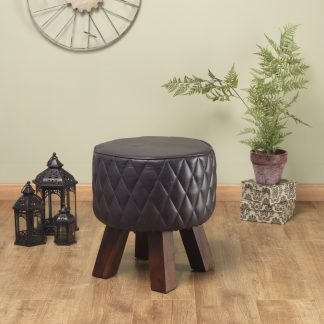 Artisanal Genuine Grey Leather Stool