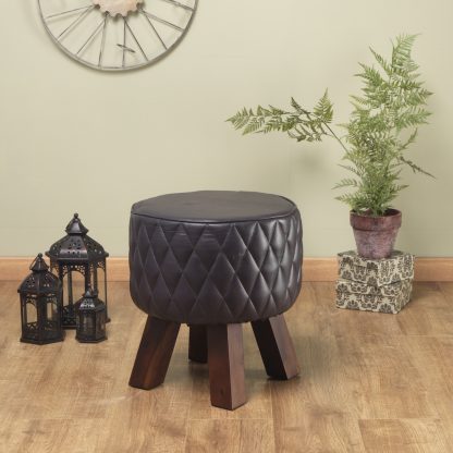 Artisanal Genuine Grey Leather Stool