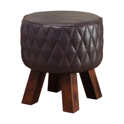 Artisanal Genuine Grey Leather Stool - Image 3