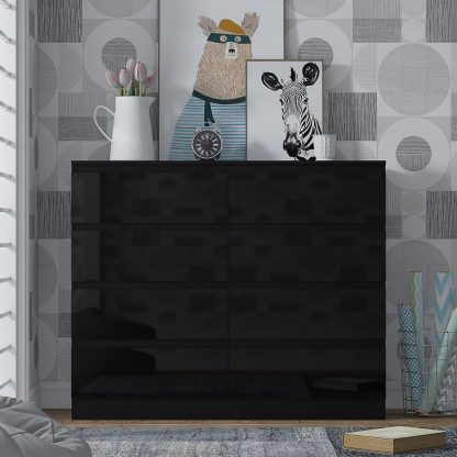 Stora 8 Drawer Chest of Drawers - Black Gloss - Image 4