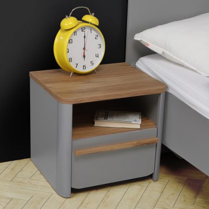 Surfinio Grey 1 Drawer 1 Open Shelf Bedside Cabinet - Image 2