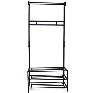 Industrial Black Hallway Storage Rack With Hanging Rail