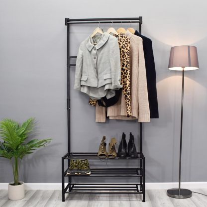 Industrial Black Hallway Storage Rack With Hanging Rail - Image 2