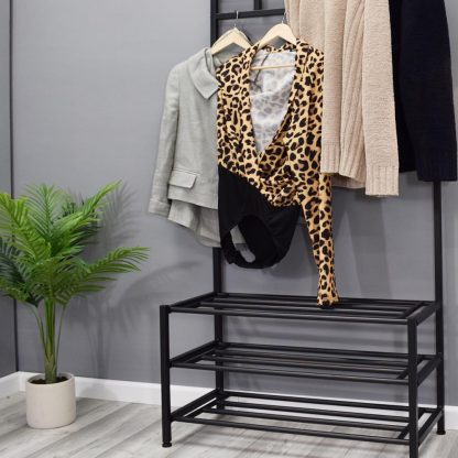 Industrial Black Hallway Storage Rack With Hanging Rail - Image 3