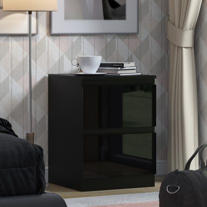 Stora 2 Drawer Bedside Cabinet - Black Gloss - Image 3