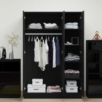 Stora Modern 3 Door Wardrobe - Black Gloss - Image 2