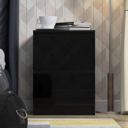 Stora 2 Drawer Bedside Cabinet - Black Gloss - Image 4