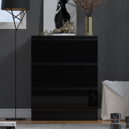 Stora 3 Drawer Chest of Drawers - Black Gloss - Image 4