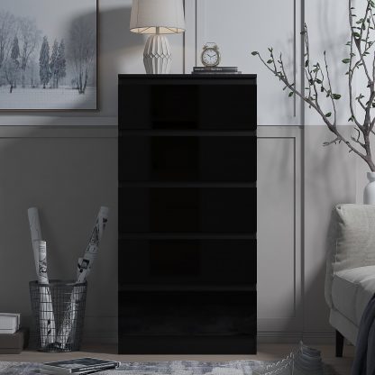 Stora 5 Drawer Chest of Drawers - Black Gloss - Image 4