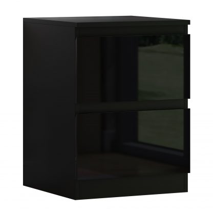 Stora 2 Drawer Bedside Cabinet - Black Gloss - Image 2