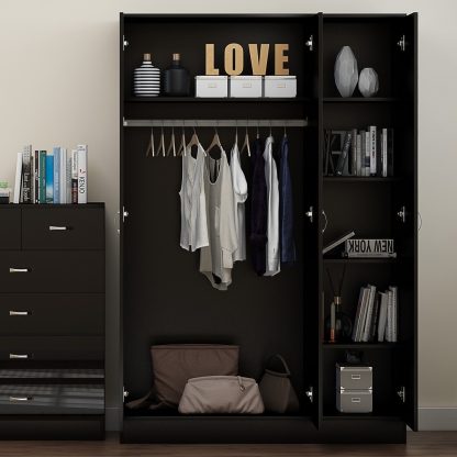 Chilton 3 Door Mirrored Wardrobe - Black Gloss - Image 3