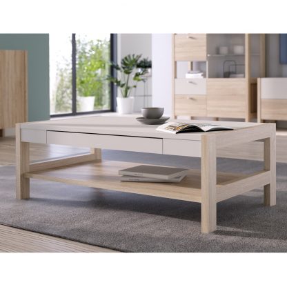 Hoyvik Modern Stylish Coffee Table White Sonoma Oak Matt Finish - Image 3