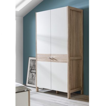 Hoyvik 2 Door Wardrobe White Sonoma Oak Matt Finish - Image 2